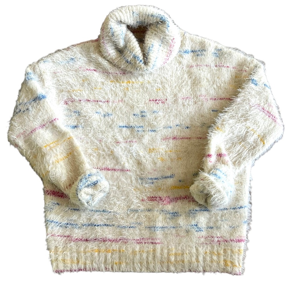 Kut from the Kloth cozy turtleneck eyelash sweater with confetti stripes cream S